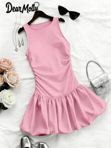 DEAR MOLLY 女士优雅无袖圆领红色短裙，可叠穿作为晚礼服，是外出、派对、约会的完美之选，粉色系，春日气息浓郁。 - 粉色 - 查看 2