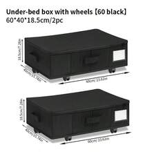1pc/2pcs Thickened Non-Woven Fabric Foldable Underbed Storage Box With Wheels, Large Capacity Clothes Storage Container - Black - View 16