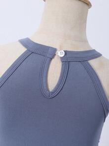Girls' Elegant Solid Color Sequin Mesh Dress, Spring/Summer - Navy Blue - View 6