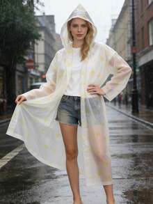 1pc Maple Leaf Print Semi-Transparent Raincoat, Full Print Hiking Raincoat, Thickened Cycling Travel Fashion EVA Adult Rainwear - Women's Raincoat - View 4