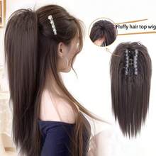 Coleta postiza de unicolor, coleta con cascada rizada latina semi-atada, accesorios para el cabello de verano con clips de garra realistas y esponjosos para vacaciones y viajes - Multicolor - Ver 8