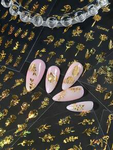 12片/套 3D立体贴纸 植物花卉美甲贴纸 滑动式DIY叶子春夏美甲贴纸 - 彩色 - 查看 7