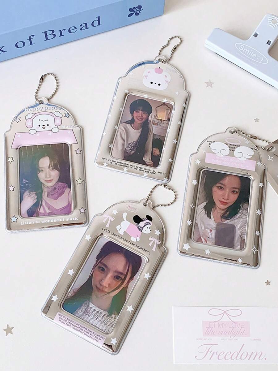 1件装青春闪耀之心3英寸吊坠卡片套装 学生追星小卡片展示卡套装 公交车卡包