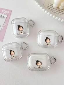 Earphone Case With Painted Daydreaming Girl & Buttons, Transparent Soft Protective Cover, Anti-Drop, Suitable Compatible With Apple 1/2/3/4, Pro 2nd Gen, 3/4/5 Wireless Bluetooth Earphones, New Design For Women - Multicolor - View 2