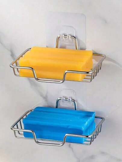 Stainless Steel Wall Mounted Soap Dish, No Drilling Required, With Drainage Holes, Rust-Proof & Quick Drying - Fits Most Soap Sizes - Ideal For Bathroom & Kitchen - Perfect For Storing Toiletries And Kitchen Utensils - Bathroom Storage Rack - Perfect Valentine's Day Gift