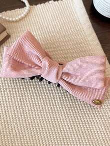 1个女士可爱秋冬针织双面蝴蝶结香蕉发夹，新款高马尾造型发饰，优雅纯色发爪 - 彩色 - 查看 13