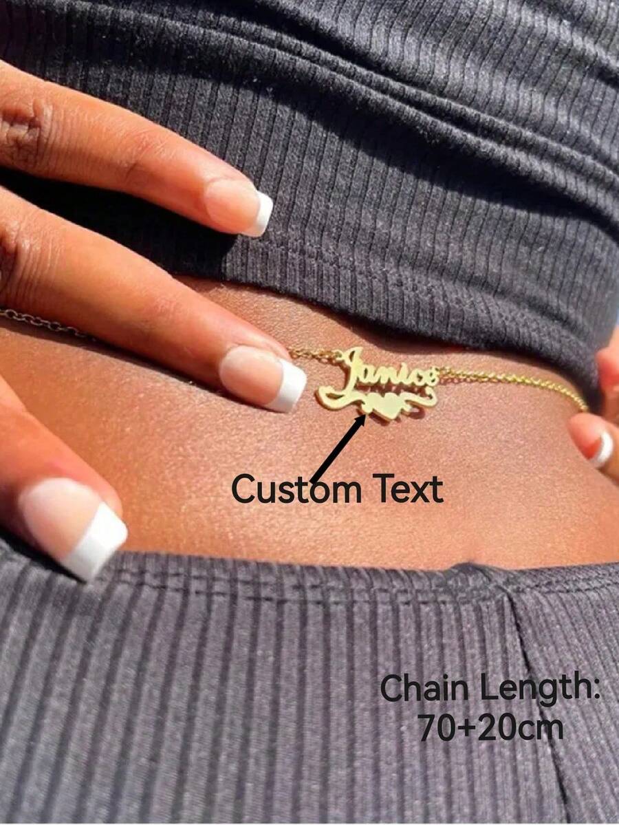 Customized Name Stainless Steel Waist Chain, Sexy Belly Chain, Personality Body Chain Jewelry,Ideal Gifts For Him,Mom,Family,Friends,For Anniversaries - A - View 1