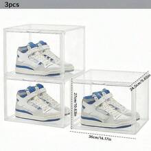 1/2/3pcs Transparent Magnetic Front-Open Shoe Storage Boxes, Thick PET Material, Dustproof & Moisture-Proof, Stackable, Suitable For Wardrobe, Hallway, Bedroom To Store Sneakers, High Heels, Boots, Bags, Large Capacity, Stable, Modern & Practical Storage Organizer - Clear - View 3