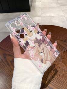 1pc Fashionable Creative Full-Screen Pink Rose Flower Cross Priest Couple Pattern Transparent Air Cushion TPU Shockproof Phone Case, Suitable As Holiday Gift Compatible With Samsung Galaxy S22/23/24/25/A05/A05S/A53/A54/A55 And Other Models - Multicolor - View 7
