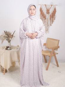 1件女士印花宽松舒适长袍，优雅祈祷头巾，迪拜时尚服饰，适合户外节日，四季皆宜，女士头巾春假白色 - 碎花 - 查看 16