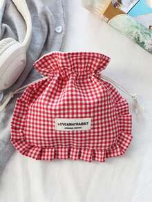 1个韩版可爱荷叶边束口袋复古格纹抽绳包便携大容量收纳整理防尘袋抽绳化妆包布艺多功能收纳袋化妆包旅行化妆包化妆袋女孩化妆收纳包洗漱包旅行整理化妆包妈妈礼物、返校礼物、新年礼物、情人节礼物旅行必备邮轮必备度假必备 - 彩色 - 查看 16