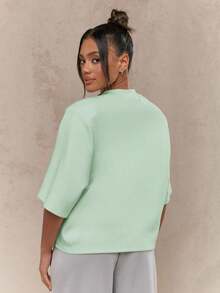 Valentine Outfits For WomenMISSGUIDED Oversized T Shirt Mock Neck Wide Half Sleeve Boxy Fit Casual Office Weekend Fall Winter Fashion Minimalist Vers - 薄荷綠 - 查看 2