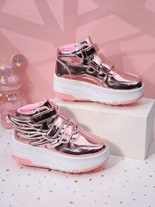 Kids Roller Skate Shoes With 4 Wheels, Detachable Wheels, Roller Skating Shoes, Fashion Casual Shoes With Hook And Loop, For Boys And Girls, Children And Students - Pink - View 8