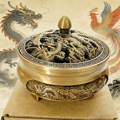 1 pieza Soporte de incienso de Dragón y Fénix de bronce, quemador de aromaterapia de metal elegante, símbolo auspicioso, adecuado para decoración del hogar, cumpleaños, ceremonia de graduación y regalos