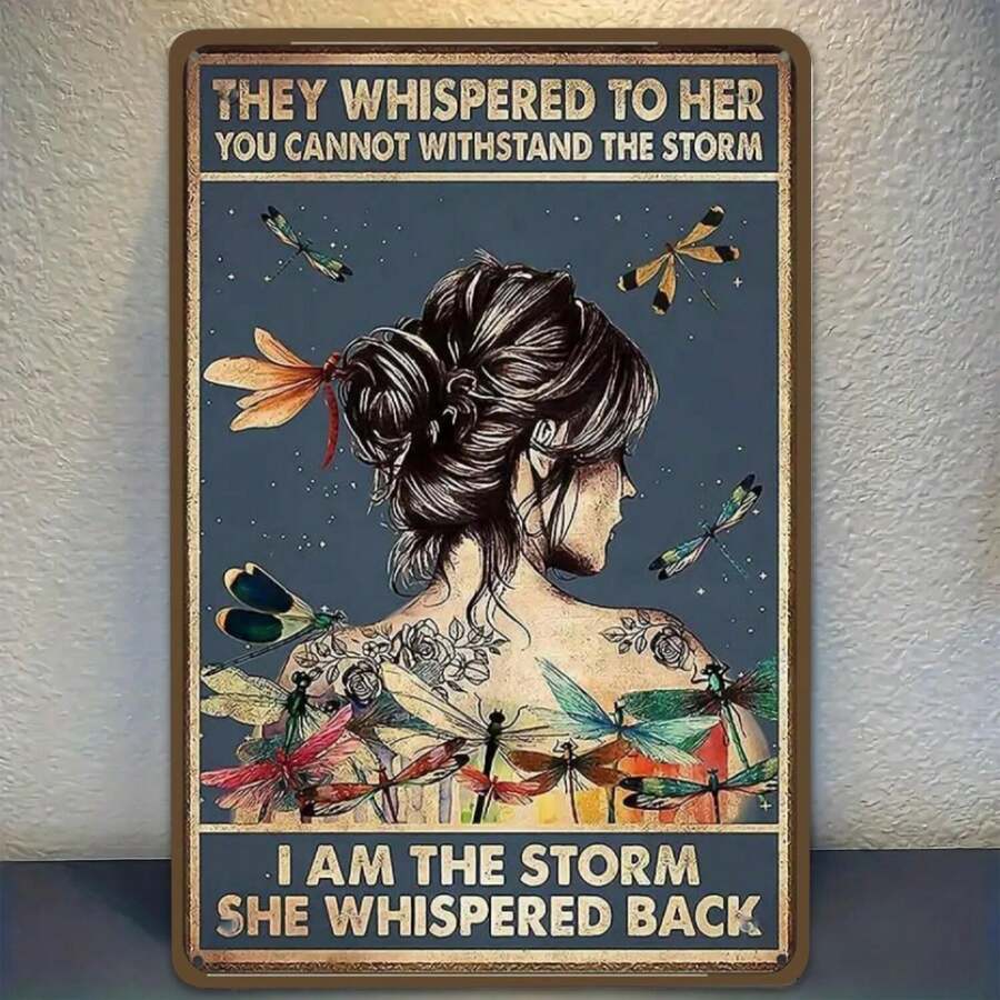 Tin Metal Sign - Dragonfly Tattoo For Women - Inspirational Graphic Top For Nature Lovers Introverts - Fashion Casual Sleeve - Unique Gift For Wall Art Tinplate Decor - 1PC - 查看 1