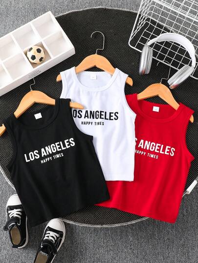 3件套夏季字母印花圆领吊带背心，轻盈透气舒适，适合休闲和运动穿着