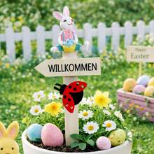 Easter Decorations - Cute Resin Rabbit Wood Sign, Home Garden Planter Yard Decor - Rabbit Jump - View 4