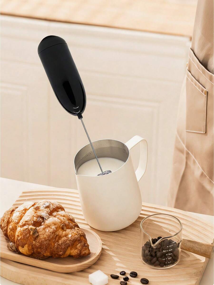 【快速奶泡器】新款手持式电动奶泡器，快速起泡，适用于咖啡、拿铁、卡布奇诺、星冰乐、抹茶、热巧克力和咖啡伴侣 - 黑色 - 彩色 - 查看 1