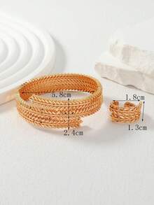 Set de 2 piezas de pulsera y anillo de trigo de doble capa chapado en oro rosa, joyería apilable para uso diario, regalo ideal para el Ramadán - Oro rosa - Ver 3