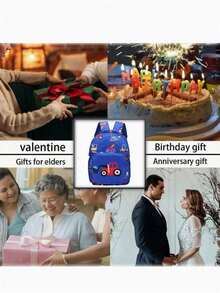 1pc Fashion Cartoon Dinosaur Nylon Zipper Closure Cute Backpack, Suitable For Daily Use, Random Printed Pattern Location - Blue - View 4