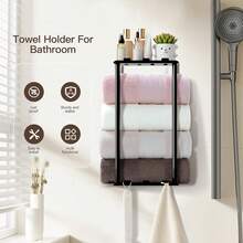 Bathroom Rolled Towel Rack: 4-Tier Wall Mounted Towel Storage Holder, Hanging Organizer For Towels, Blankets, Large Bath Sheets, Space Saving In RV, Closet, Toilet, Cabinet, Silver - Black(2-tier) - 查看 8