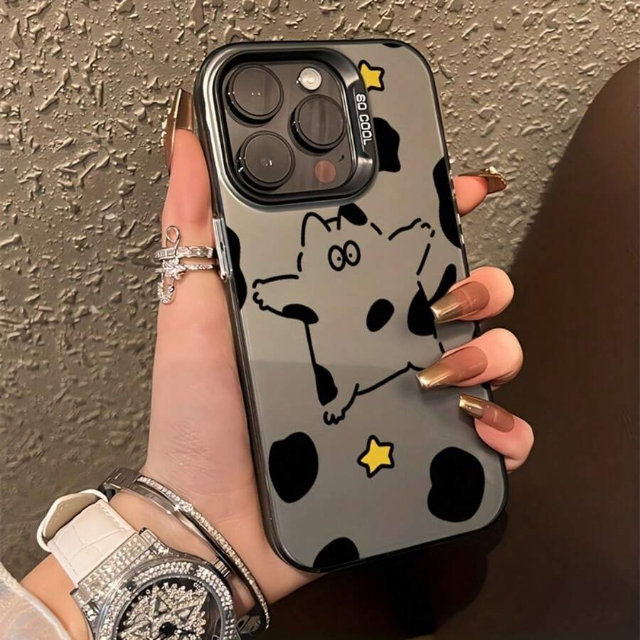 Cartoon Cat Star Pattern Phone Case It Is Compatible With IPhone 17/16/15/14/13/12/37 Pro Max/Pro/Plus Models. It Features A Stylish And Minimalist Design And Provides Shockproof And Abrasion-Resistant Protection. - Black - View 1