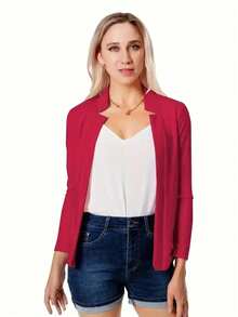 Women's Slim Fit Open Front Blazer, Chic Casual Office Jacket For Work & Daily Commute, Lightweight And Versatile, Perfect For Spring & Fall, Minimalist Style With Comfortable Fit - Màu đỏ tươi - Xem 2