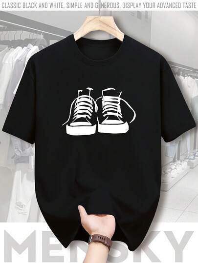 Men's Heavyweight 180gsm T Shirt Black Crew Neck [Cool Design] Street Trending Style Casual Tee Men's Clothes Comfortable Round Neck Shorts Sleeves