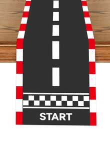 1pc Polyester Racing Theme Birthday Party Table Runner, Black & Red Checkered Racing Track Style Tablecloth, 35*180cm Racing Theme Birthday Party Table Decor, Racing Birthday Party Room Kitchen Table Decor, Home Decor, Room Decor, Tabletop Center Decor, Racing Party Decoration, Happy Birthday Party Supplies, Party Favors - Racing Track - View 6