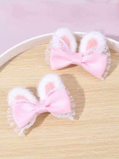 2pcs Easter Day Multicolor Hair Bow Clips For Girls,Fabric Easter Rabbit Bunny Ears Decor Hair Bow Clips For Kids,Fashion Alligator Clips Hair Accessories For Toddlers Easter Party Gifts