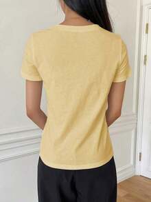 Valentine Outfits For Women2026DAZY Women's Solid Color Crew Neck Short Sleeve T-Shirtethiopian Dress Valentines Clothes - 黃色 - 查看 2