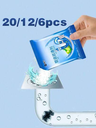 20/12/6 piezas Súper limpiador de desagües, puede desbloquear el fregadero de la cocina, el inodoro y las tuberías en segundos. Tiene un fuerte poder disolvente para limpiar las tuberías de la cocina y el baño, desatascar desagües, accesorios de cocina, accesorios de baño, herramientas de limpieza de desagües, un artículo esencial para el hogar