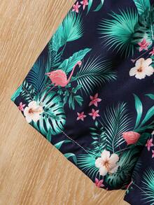 Bộ áo ngắn tay và quần short trẻ em mùa xuân hè với họa tiết hoa khắp thân áo, bộ đồ hai mảnh thường ngày mặc ngoài trời. - Nhiều màu - Xem 6