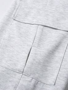 Men's Casual Solid Color Multi-Pocket Cargo Pants With Elastic Drawstring Waist Sports Fall - Light Grey - View 8