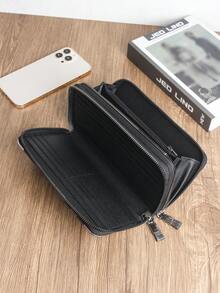 HOVI'S Men's Dual Zipper Camouflage Checkerboard Clutch Bag - With Wrist Strap, Large Capacity, Multi-Card Slots, Cash Compartment, Phone Stand, Great Gift For New Year And Valentine's Day - Black and White - View 8