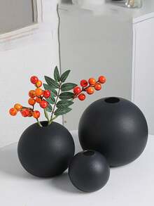 Matte Black Spherical Vase, Bohemian Mysterious Textured Vase, Monochrome, Interwoven Pattern, Exotic Flair, Home Decor Flower Arrangement, Smooth Round Shape, Perfect For Home Decor, Dining Table Setting/Wedding, Dining Room, Office, Golden Living Room, Holiday Decoration And Birthday/Graduation Gift - Black - View 3