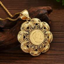 1pc Women's Gold Plated Necklace, Hollow Pattern Carved Pendant, 60cm Braided Chain, Algerian Traditional Wedding Accessory - Golden - View 8