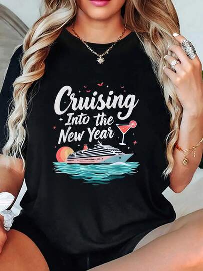 Camisetas familiares a juego para la fiesta de Nochevieja de 2026, conjuntos de primavera y verano 2026 para mujer, blusas negras tees