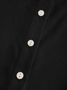 Women's Ruffle Trim Button Back Blouse, Fashionable And Cute - Black - View 7