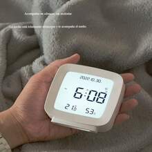 Minimalist, Portable, Small, Multifunctional Desk Clock With Night Light And Temperature And Humidity Meter - White 1pc - View 9