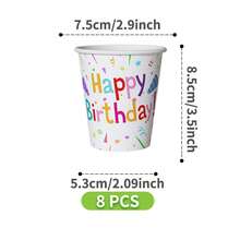 一套生日派对五彩纸屑一次性餐盘、餐巾纸、杯子，可供8位客人使用，适用于生日、婚礼、主题派对、家庭野餐等场合。 - 彩色 - 查看 9