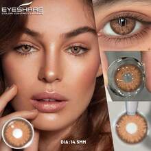 EYESHARE 1副灰色放大双眼自然年抛型大直径彩色隐形眼镜，适合约会或日常佩戴，蓝色镜片 - 琉森-棕 - 查看 3