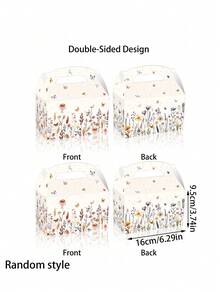 12个装野花主题派对糖果盒，花卉派对回礼盒，野花主题糖果盒，适用于新娘送礼会、生日派对、婚礼派对用品，多色野花纸质礼品盒，派对回礼盒，山墙式盒身，印有中国风花卉图案的糖果盒 - 彩色 - 查看 5