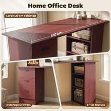 HOMCOM Computer Desk, Writing Table, PC Workstation With 3 Storage Shelves And Drawers, Silver Handle, For Home Office, White - Brown - View 4