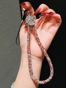 1 件时尚女士闪亮钻石手机挂绳吊坠，闪亮合金狗爪吊坠挂绳，ins 女士奢华汽车钥匙扣 - 彩色 - 查看 4