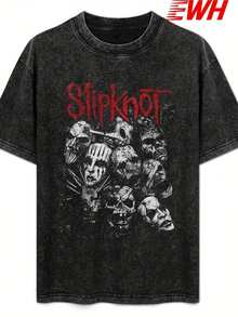 Band Rock American Retro Washed Short Sleeve T-Shirt Men's And Women's Cotton Crew Neck Pullover Half SleeveDG004 - màu đen - Xem 1