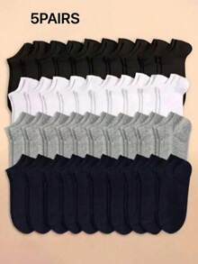 30 pares de calcetines tobilleros para mujer en negro, blanco y gris, calcetines cortos de moda y sencillos 1/3/5/9/10/15/20 pares - Negro - Ver 16