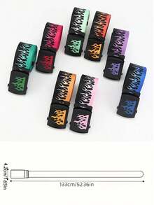 1条/3条装 时尚嘻哈韩风休闲男士火焰帆布皮带，男士配饰腰带，夏季、秋季、万圣节秋冬配饰，适合青少年、青年、男士，休闲、户外、运动、度假、毕业礼物、生日、日常穿着 - 彩色 - 查看 4