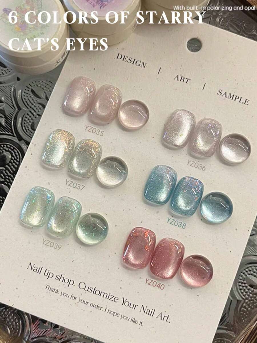 Miss Leia 6pcs15ml Spring/Summer Nail Glitter Starry Crystal Glass Bead Cat's Eye Gel Nail Polish New Aurora Opal Powder High Density Magnetic Nail Polish Popular Whitening Color Gel Varnish Beginner Nail Art UV LED Curing Soakable Semi-Permanent Suitable For Beauty Salon Nail Salon Set DIY Home Holiday Party Women's Gift Nail Art Supplies - Nhiều màu - Xem 1