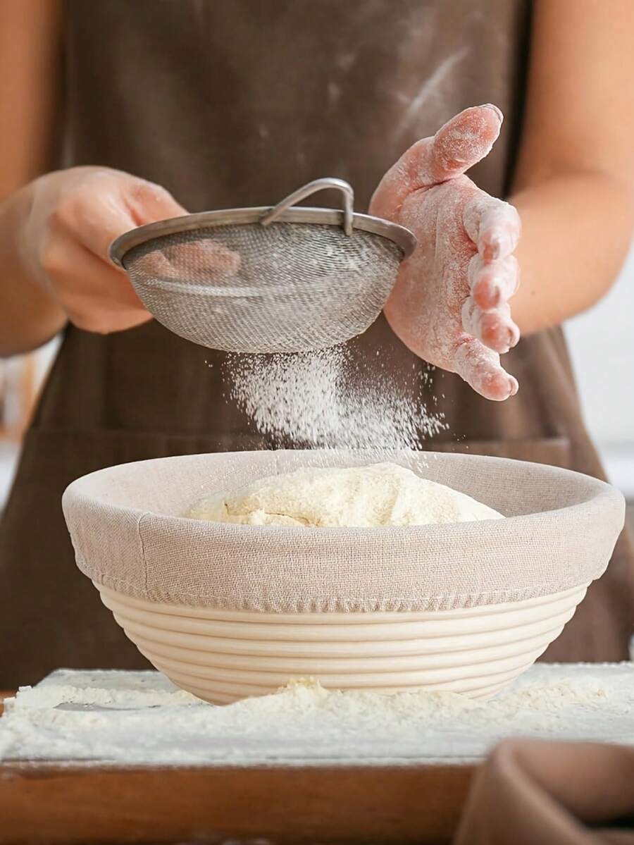 1个现代椭圆/圆形藤编面包发酵篮，带内衬，适用于酸面包烘焙，多功能厨房工具，食品级，多种尺寸可选，适合圣诞节、复活节、感恩节和父亲节。 - 白色 - 查看 1